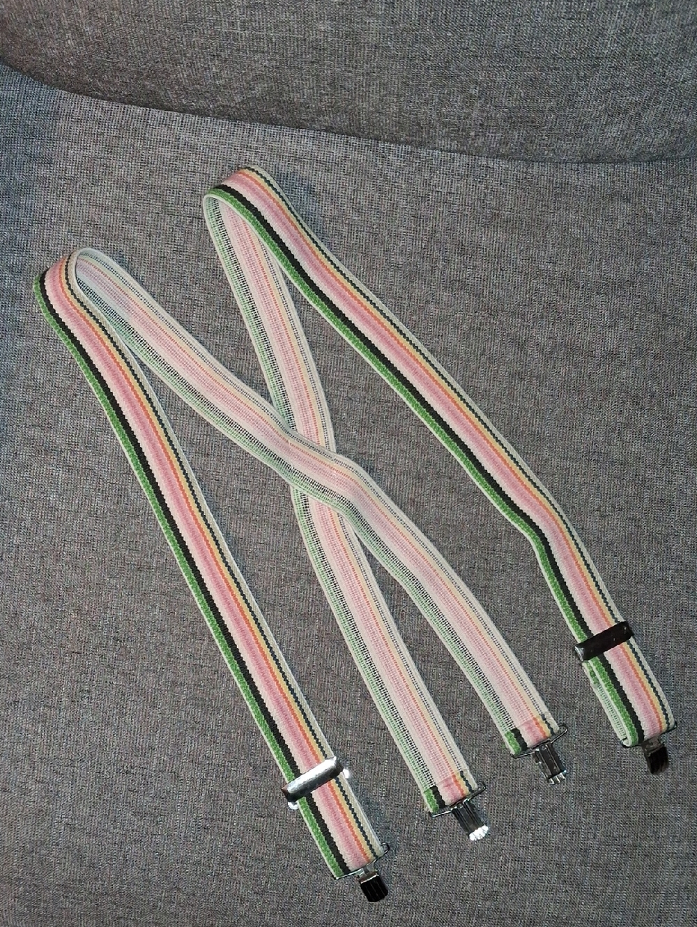 Unisex Colorful Striped Suspenders - One Size FITS ALL Adjustable & Stretchy